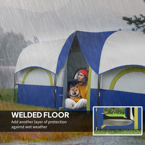 Image of 4 Person Camping Tent, 3 Room Cabin Tent, 3000mm Waterproof and UPF30+ with Sewn in Groundsheet and Carry Bag, Blue