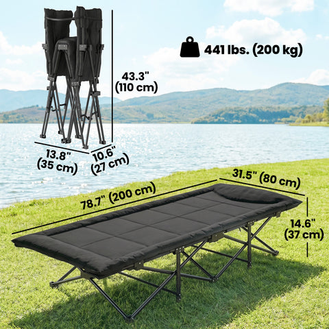 Image of Camping Cot for Adults with Padded Cushion, 31.5" Wide Folding Bed with Carry Bag and Non-Slip Feet, Black