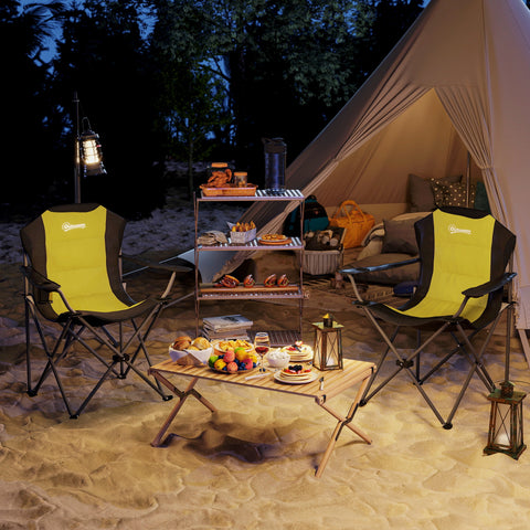 Image of 2 Pack Folding Camping Chairs, High Back Folding Chairs w/ Cup Holder, Padded Camping Chairs for Outdoor Events, Yellow