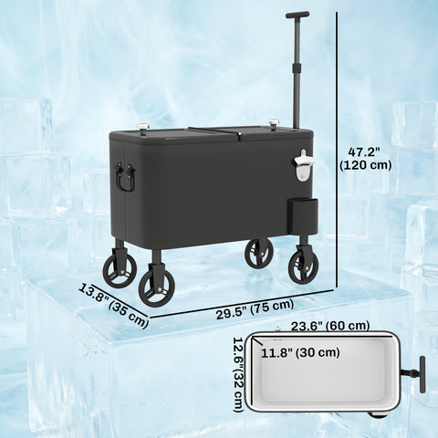 Image of 60-Qt Outdoor Patio Cooler Cart, Rolling Ice Chest with Adjustable Handle, Wheels, Bottle Opener, Drainage, Black