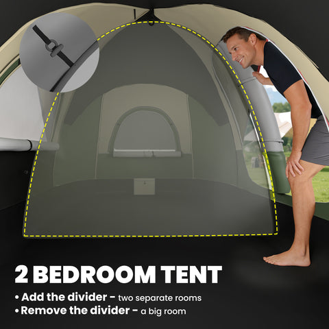 Image of Camping Tent for 6-8 Man with 2000mm Waterproof Rainfly and Carry Bag for Fishing Hiking Festival, Dark Green