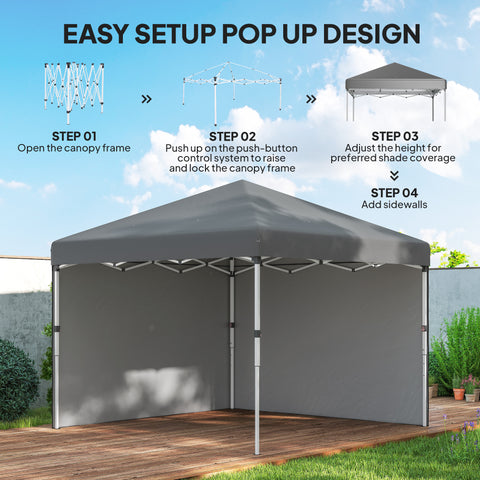 Image of 10' x 10' Pop Up Canopy with Sidewalls, Roller Bag, Height Adjustable Instant Tent for Outdoor, Garden, Patio, Grey