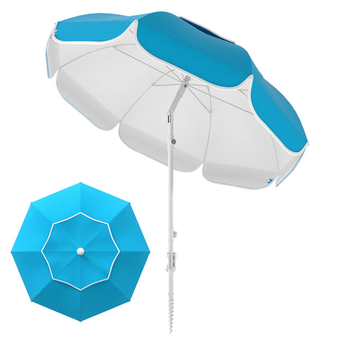 Image of beach umbrella -  6 ft Beach Umbrella Portable with Sand Anchor, Carry Bag, Adjustable Height & Tilt, UPF50+ UV Protecti