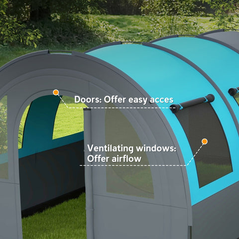 Image of 5-6 Person Camping Tent with Living Room and Bedroom, 3000mm Waterproof Tunnel Large Family Tent, Grey and Blue