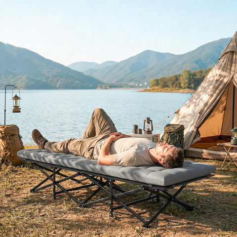 Image of Camping Cot with Soft Pad, 32" Extra Wide Folding Cots with Non-Slip Feet and Carry Bag, Grey