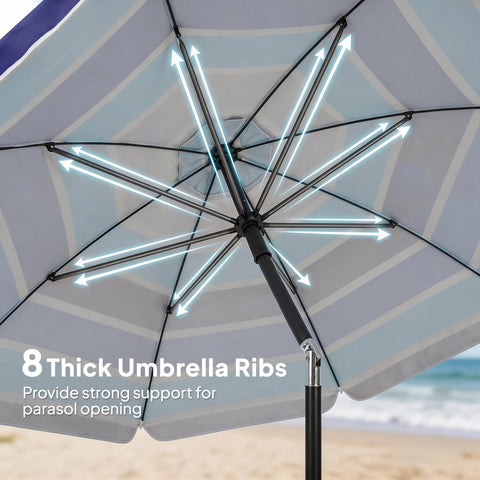 Image of Beach Umbrella Adjustable Tilt Sunshade with Foldable Table Cup Holder 78" Multicolor