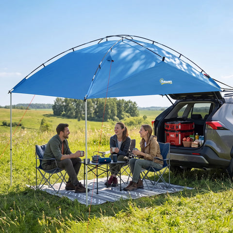 Image of Car Awning Camping Tailgate Tent for SUV, 3000mm Waterproof Car Side Awning with Carry Bag, Light Blue