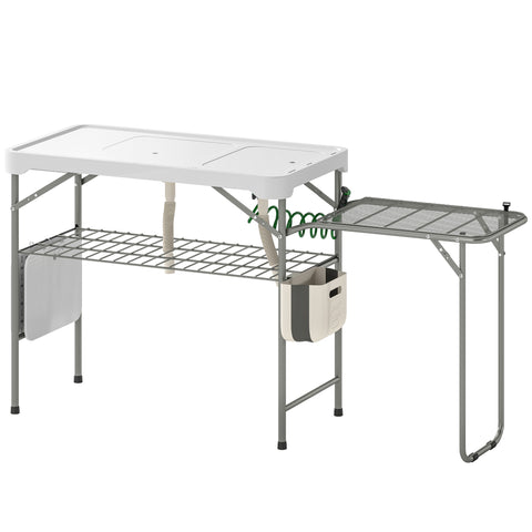 Image of camping furniture -  Fish Cleaning Table Folding Sink Portable Camping Sink with Side Shelf & Bottom Rack for Outdoor Wh