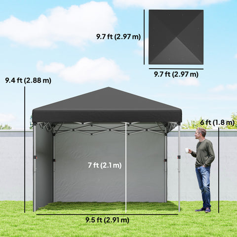 Image of 10' x 10' Pop Up Canopy with Sidewalls, Roller Bag, Height Adjustable Instant Tent for Outdoor, Garden, Patio, Black