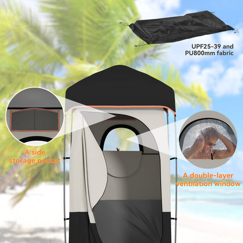 Image of Camping Shower Tent, Portable Privacy Shelter with Solar Shower Bag, Removable Floor and Carrying Bag, Black