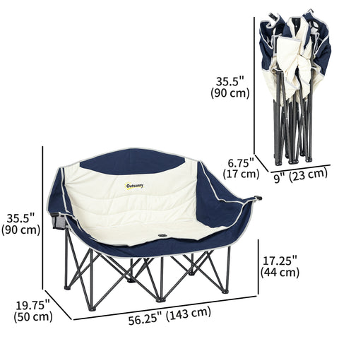 Image of Portable Camp Chair, Double Camping Chair with Cup Holders and Carry Bag, Support 551 lbs, Navy Blue