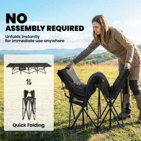 Image of Camping Cot for Adults with Padded Cushion, 31.5" Wide Folding Bed with Carry Bag and Non-Slip Feet, Black