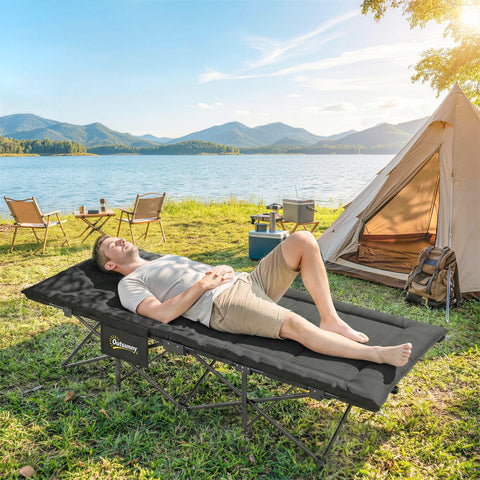 Image of Camping Cot for Adults with Padded Cushion, 31.5" Wide Folding Bed with Carry Bag and Non-Slip Feet, Black