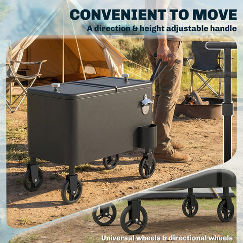 Image of 60-Qt Outdoor Patio Cooler Cart, Rolling Ice Chest with Adjustable Handle, Wheels, Bottle Opener, Drainage, Black