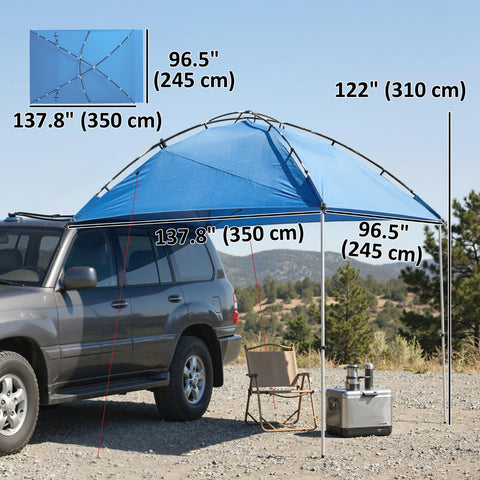 Image of Car Awning Camping Tailgate Tent for SUV, 3000mm Waterproof Car Side Awning with Carry Bag, Light Blue