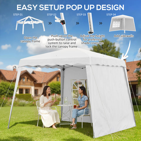 Image of Pop Up Canopy Tent with 2 Sidewalls, UV50+ Tents for Parties, with Carry Bag, Slant Legs, 8 x 8ft Top/9.5 x 9.5ft Base