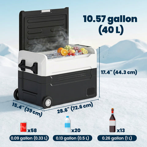 Image of 12 Volt Car Refrigerator, 42QT Car Fridge with App Control, 12/24V DC and 100-240V AC, Black