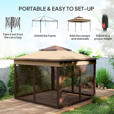 Image of 10.7 x 10.7ft Pop Up Gazebo, Adjustable Instant Sun Shelter with UV30+ Roof Cover, Removable Mesh Curtains, Beige