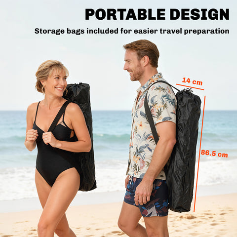 Image of Set of 2 Reclining Camping Chair with Foot Rest, Folding Camping Chair w/ Headrest, Cup Holder, Storage Bag, Orange