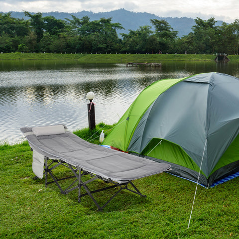 Image of Folding Camping Cot with Mat & Pillow, Double Layer Oxford Heavy Duty Sleeping Cot with Carry Bag Light Grey