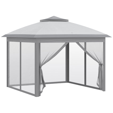 Image of pop up canopy -  11' x 11' Pop Up Gazebo, Double Roof Foldable Height Adjustable Canopy Tent with Mesh Sidewalls, Carryi