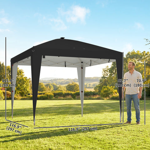 Image of 10 x 10 ft Pop Up Canopy Tent with Central Light, UPF 50+ Instant Portable Canopy Shelter with Remote, Black