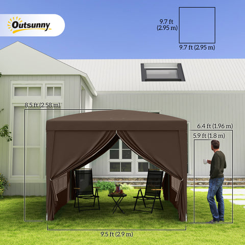 Image of 10'x10' Outdoor Pop Up Party Tent Wedding Gazebo Canopy with Carrying Bag (Coffee)