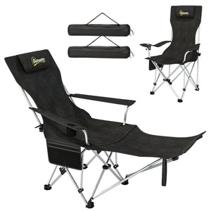 camping furniture -  Set of 2 Reclining Camping Chair with Foot Rest, Folding Camping Chair w/ Headrest, Cup Holder, Sto