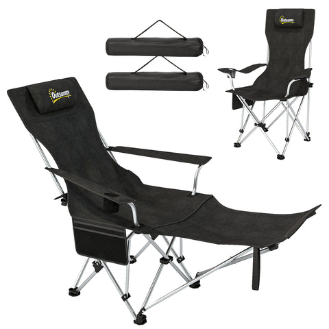 Image of camping furniture -  Set of 2 Reclining Camping Chair with Foot Rest, Folding Camping Chair w/ Headrest, Cup Holder, Sto