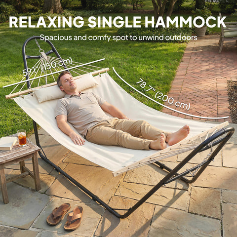 Image of Hammock with Stand, Heavy Duty Camping Hammock with Detachable Pillow and Spreader Bar, 264 lbs Capacity, Cream White