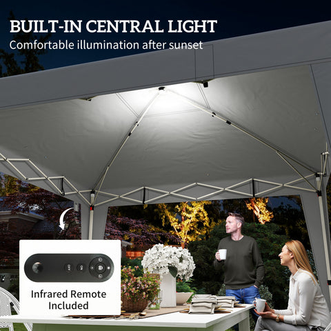 Image of 10 x 10 ft Pop Up Canopy Tent with Central Light, UPF 50+ Instant Portable Canopy Shelter with Remote, Light Grey