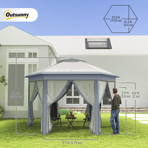 Image of 13' x 13' Pop Up Canopy Tent with Netting and Carry Bag, Instant Sun Shelter, Grey
