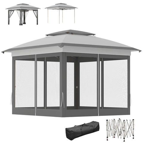 Image of pop up canopy -  12' x 12' Pop Up Canopy Sun Shade Instant Tent Folding with Mesh Sidewalls, Grey