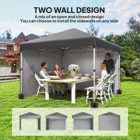 Image of 10' x 10' Pop Up Canopy with Sidewalls, Roller Bag, Height Adjustable Instant Tent for Outdoor, Garden, Patio, Grey
