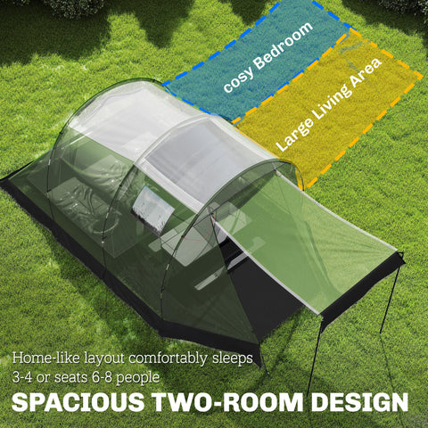 Image of Camping Tent Waterproof Camping Tent with Two Room for 3-4 Person Waterproof, Green