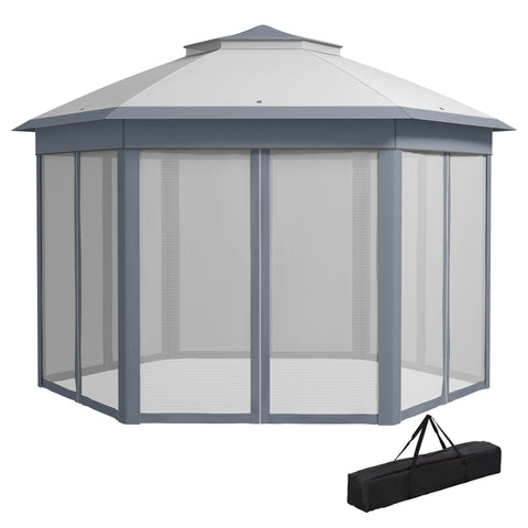 Image of pop up canopy -  13' x 13' Pop Up Canopy Tent with Netting and Carry Bag, Instant Sun Shelter, Grey