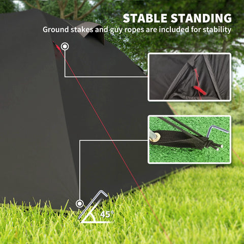 Image of 2-4 Man Camping Tent, 3000mm Waterproof Tunnel Tent with 2 Rooms, Sewn-in Groundsheet, 3 Doors and Hook