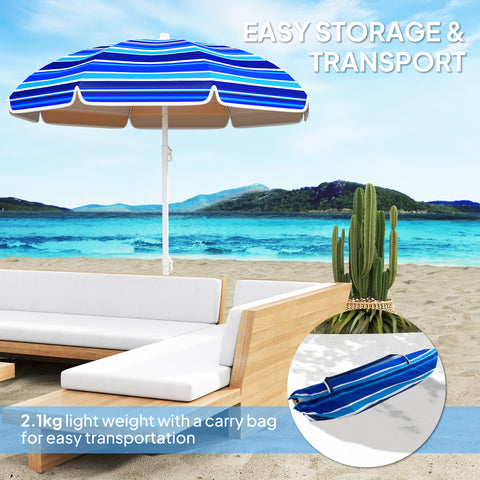 Image of 70.9" Dia. Portable Beach Umbrella, UV 50+ Ruffled Outdoor Umbrella with Adjustable Tilt Multicolor