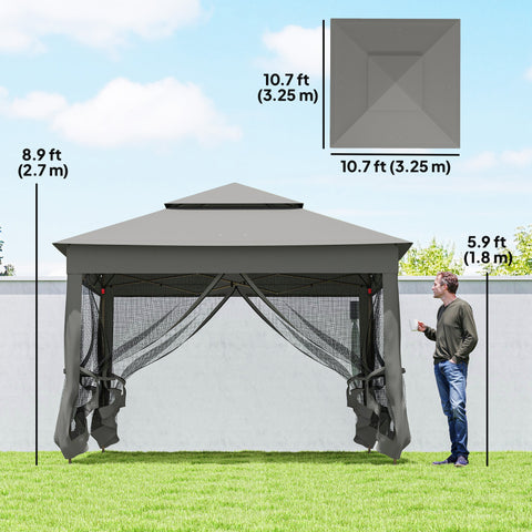 Image of 11' x 11' Pop Up Canopy 2-Tier Soft Top Shelter Event Tent w/ Netting Carry Bag for Patio Backyard Garden, Dark Grey