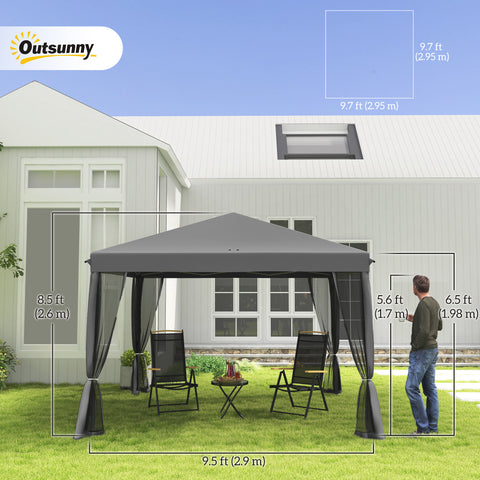 Image of 10' x 10' Pop Up Canopy Tent Gazebo, Foldable Canopy Tent with Zipper Mesh Sidewalls, Light Grey