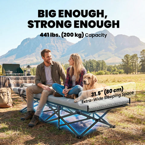 Image of Camping Cot with Soft Pad, 32" Extra Wide Folding Cots with Non-Slip Feet and Carry Bag, Grey