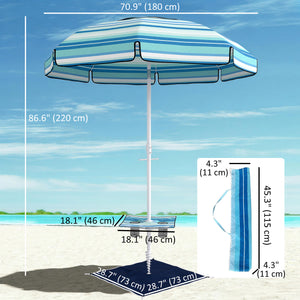 6 ft Portable Beach Umbrella with Foldable Table, Tilting Outdoor Sun Shade with Sand Anchor, Sandbag, Dark Blue
