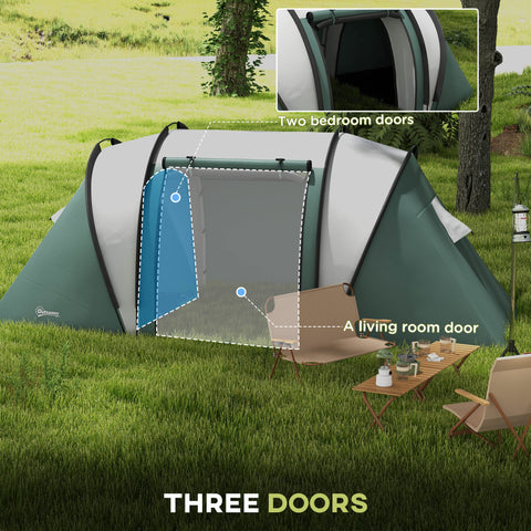 Image of Camping Tent with 2 Bedrooms and Living Area, 3000mm Waterproof Family Tent, for Fishing Hiking Festival, Army Green
