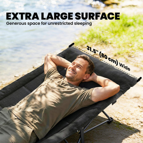 Image of Camping Cot for Adults with Padded Cushion, 31.5" Wide Folding Bed with Carry Bag and Non-Slip Feet, Black