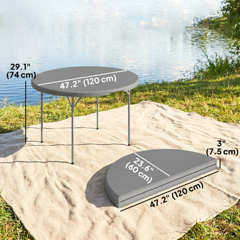 Image of 4ft Plastic Folding Picnic Table, Camping Table with Anti-Slip Foot Pads, Indoor Outdoor for Beach, BBQ, Grey
