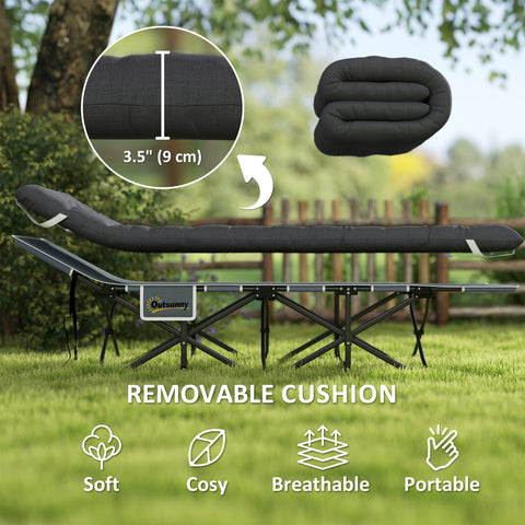 Image of 26.8" Wide Folding Bed, Camping Cot for Adults with Cushion, Carry Bag, Max Load 330 LBS, Black