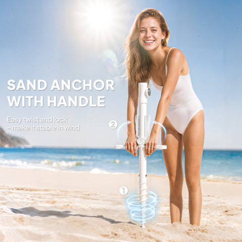 Image of 6 ft Beach Umbrella Portable with Sand Anchor, Carry Bag, Adjustable Height & Tilt, UPF50+ UV Protection, Grey