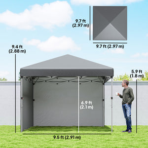 10' x 10' Pop Up Canopy with Sidewalls, Roller Bag, Height Adjustable Instant Tent for Outdoor, Garden, Patio, Grey