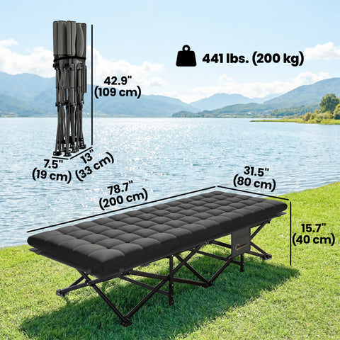 Image of Set of 2 Camping Cot with Soft Pad, 32" Extra Wide Folding Cots with Non-Slip Feet and Carry Bag, Black