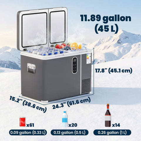 Image of 12 Volt Car Refrigerator, Dual Zone 48 QT Car Fridge with App Control, 12/24V DC and 100-240V AC,